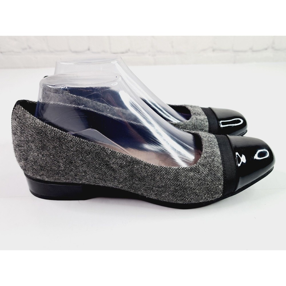 CLARKS Collection Juliet Monte Womens Gray Black Leather Patent Cap Toe Pump 8.5